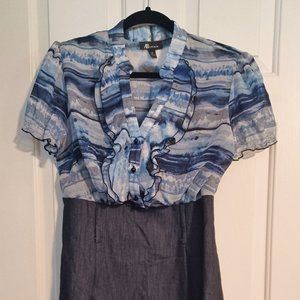 Black & Blue Spaghetti Top & shear overlay, cap sleeves & denim dress/Size 14